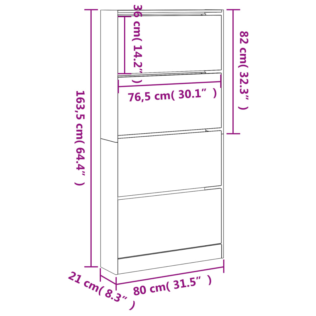 Shoe Cabinet with 4 Flip-Drawers Sonoma Oak 80x21x163.5 cm