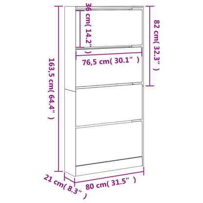 Shoe Cabinet with 4 Flip-Drawers Sonoma Oak 80x21x163.5 cm