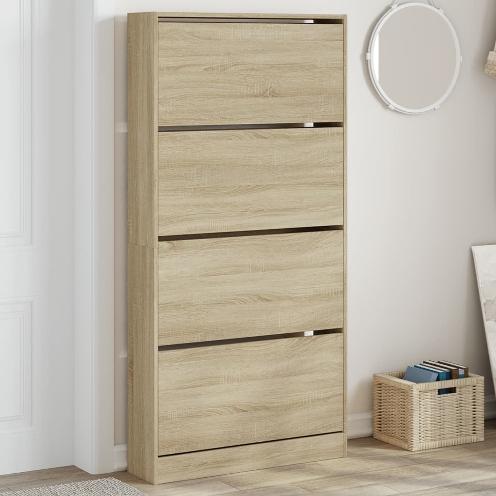 Shoe Cabinet with 4 Flip-Drawers Sonoma Oak 80x21x163.5 cm