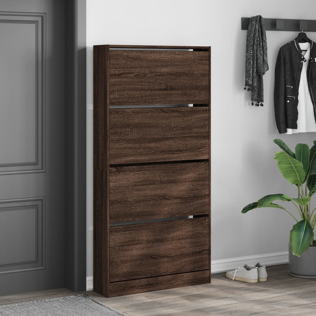 Shoe Cabinet with 4 Flip-Drawers Brown Oak 80x21x163.5 cm