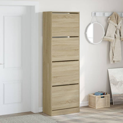 Shoe Cabinet with 4 Flip-Drawers Sonoma Oak 60x34x187.5 cm