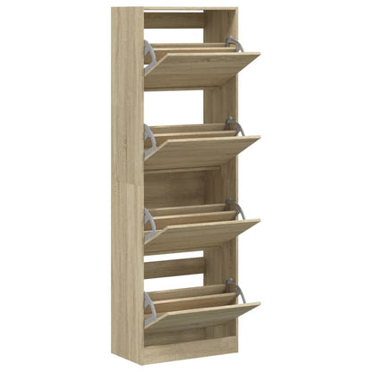 Shoe Cabinet with 4 Flip-Drawers Sonoma Oak 60x34x187.5 cm