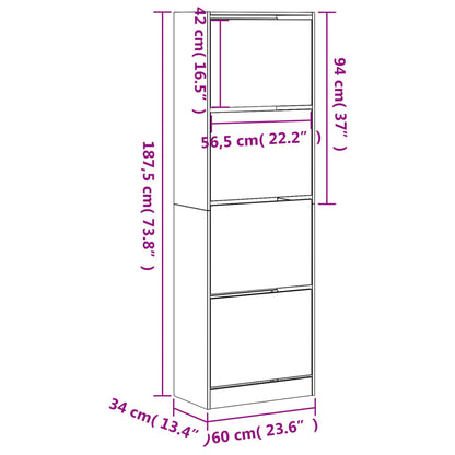 Shoe Cabinet with 4 Flip-Drawers Sonoma Oak 60x34x187.5 cm