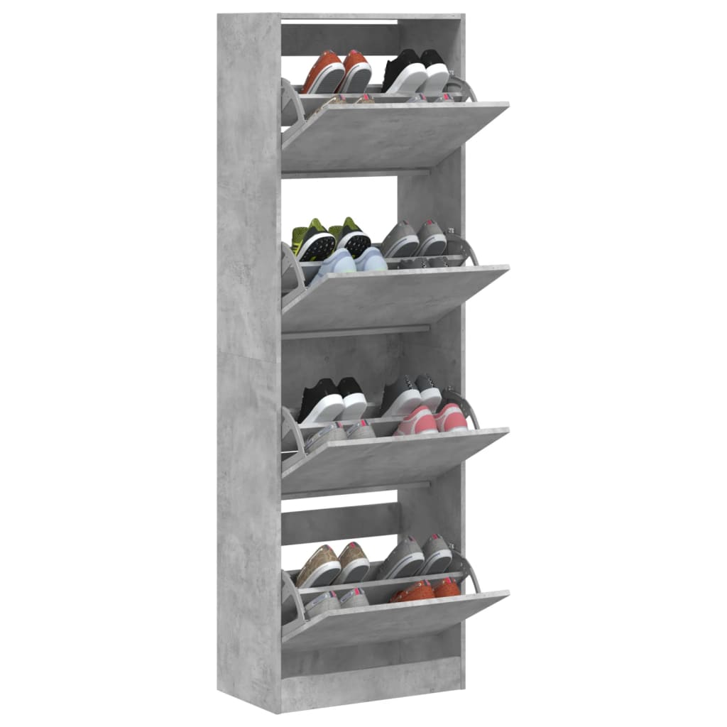 Shoe Cabinet with 4 Flip-Drawers Concrete Grey 60x34x187.5 cm