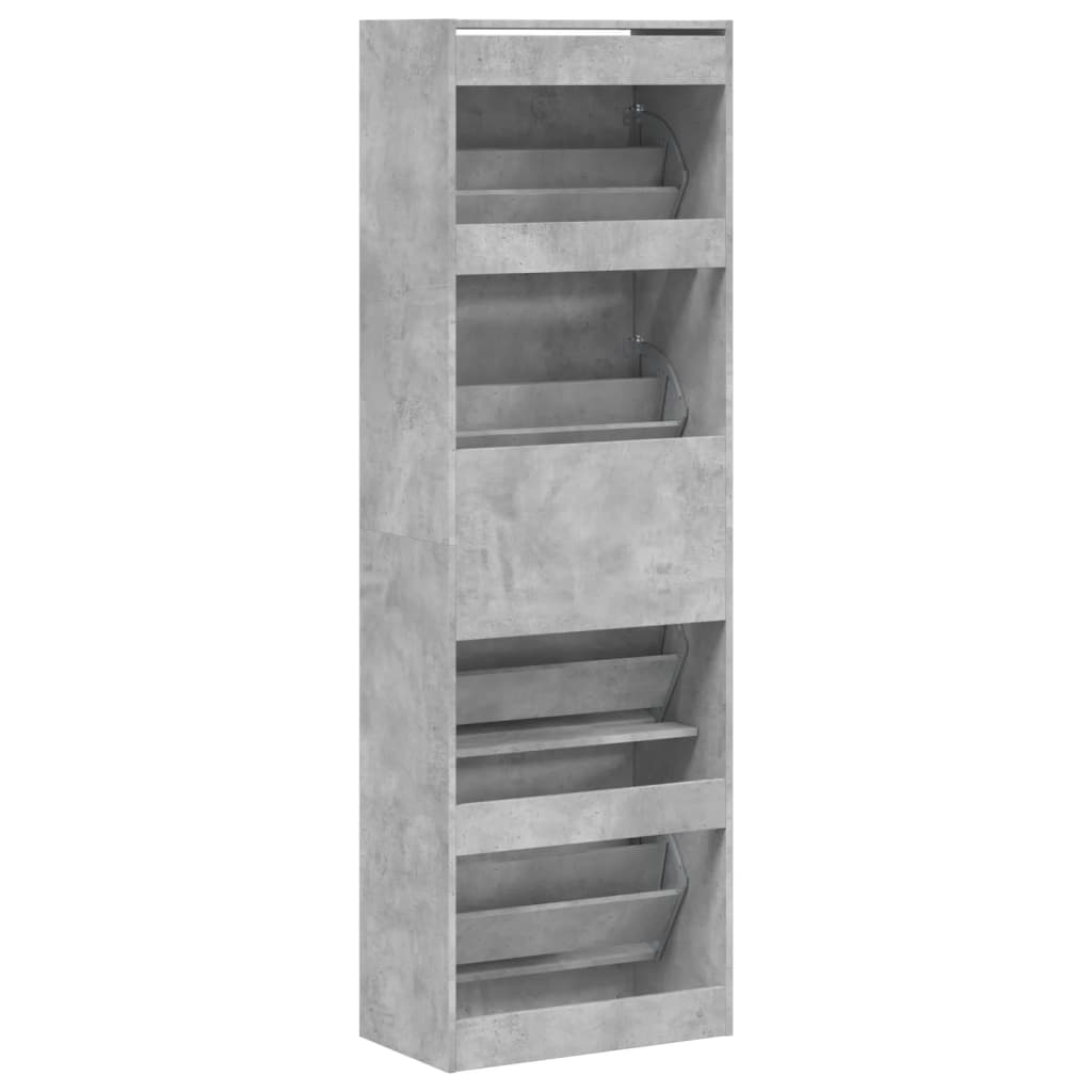 Shoe Cabinet with 4 Flip-Drawers Concrete Grey 60x34x187.5 cm