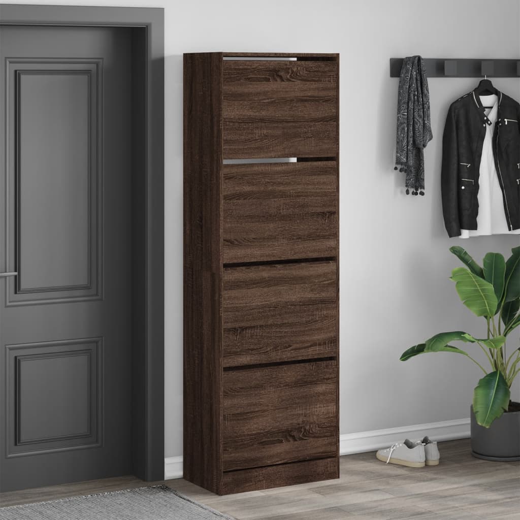 Shoe Cabinet with 4 Flip-Drawers Brown Oak 60x34x187.5 cm