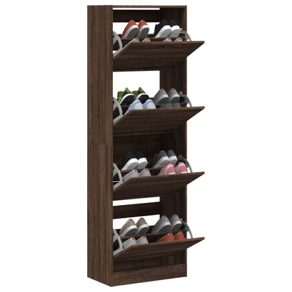 Shoe Cabinet with 4 Flip-Drawers Brown Oak 60x34x187.5 cm