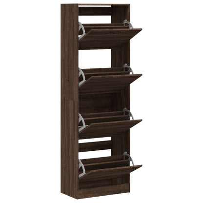 Shoe Cabinet with 4 Flip-Drawers Brown Oak 60x34x187.5 cm