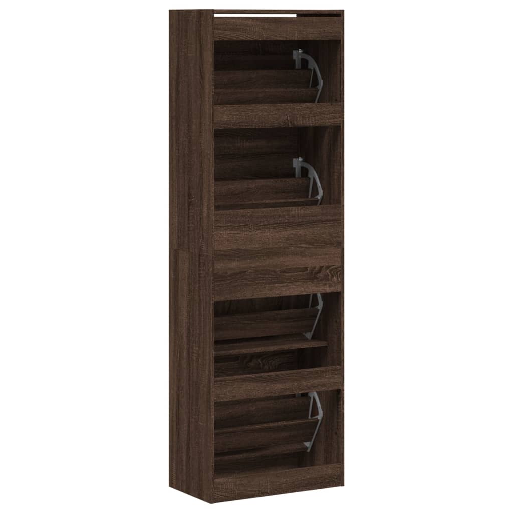 Shoe Cabinet with 4 Flip-Drawers Brown Oak 60x34x187.5 cm