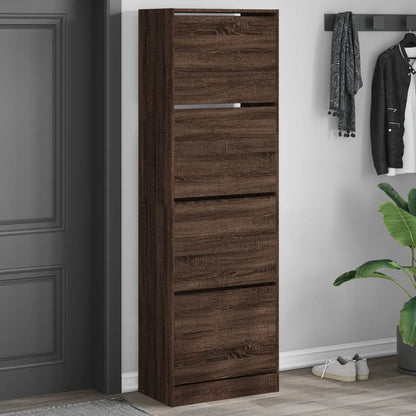 Shoe Cabinet with 4 Flip-Drawers Brown Oak 60x34x187.5 cm