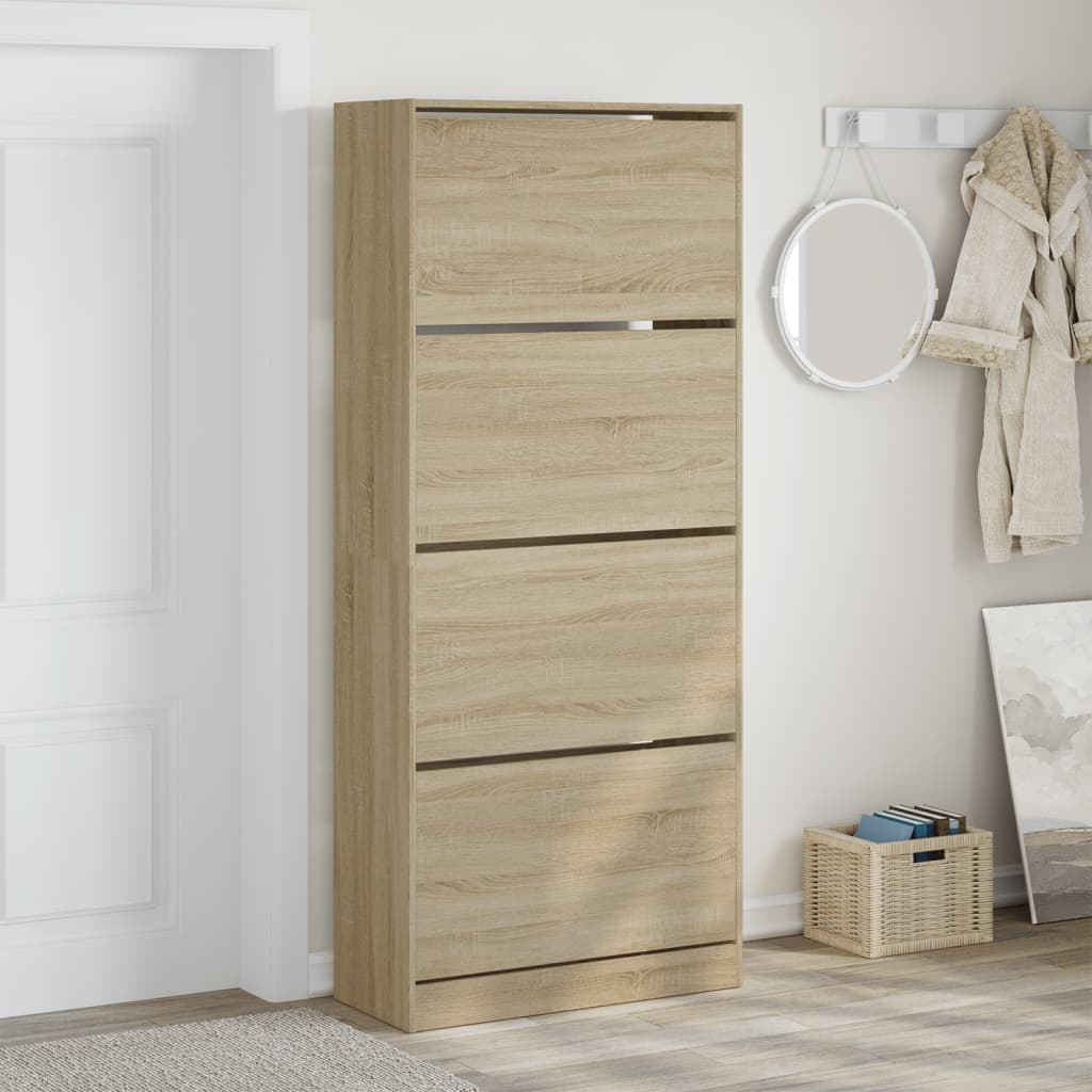 Shoe Cabinet with 4 Flip-Drawers Sonoma Oak 80x34x187.5 cm