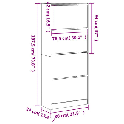 Shoe Cabinet with 4 Flip-Drawers Sonoma Oak 80x34x187.5 cm