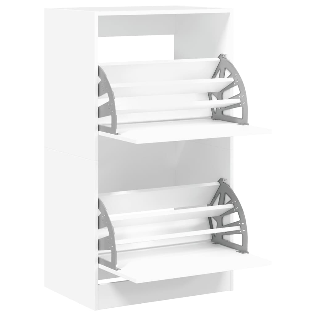 Shoe Cabinet with 2 Flip-Drawers White 60x42x108 cm