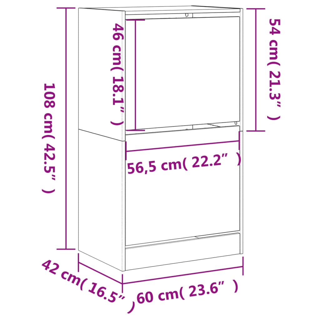 Shoe Cabinet with 2 Flip-Drawers White 60x42x108 cm