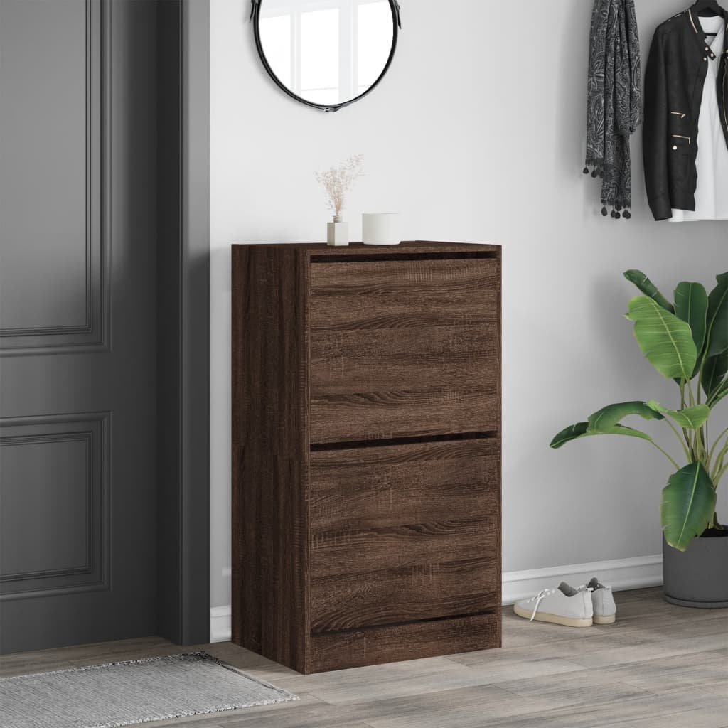 Shoe Cabinet with 2 Flip-Drawers Brown Oak 60x42x108 cm