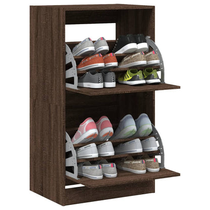 Shoe Cabinet with 2 Flip-Drawers Brown Oak 60x42x108 cm