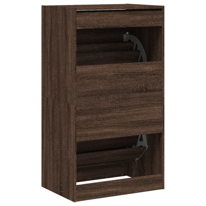 Shoe Cabinet with 2 Flip-Drawers Brown Oak 60x42x108 cm