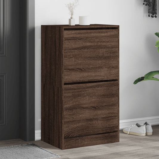 Shoe Cabinet with 2 Flip-Drawers Brown Oak 60x42x108 cm