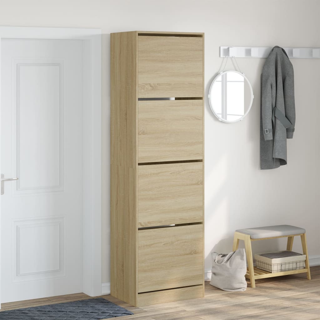 Shoe Cabinet with 4 Flip-Drawers Sonoma Oak 60x42x204 cm