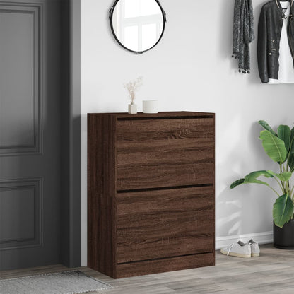 Shoe Cabinet with 2 Flip-Drawers Brown Oak 80x42x108 cm