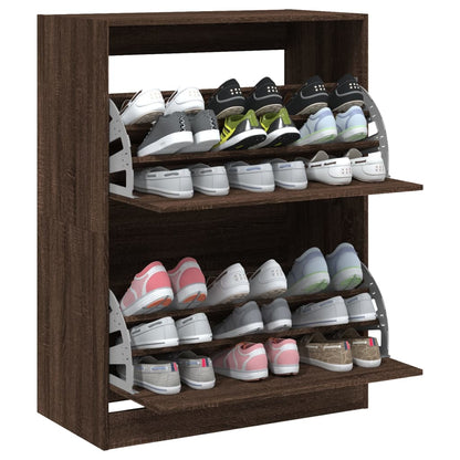 Shoe Cabinet with 2 Flip-Drawers Brown Oak 80x42x108 cm