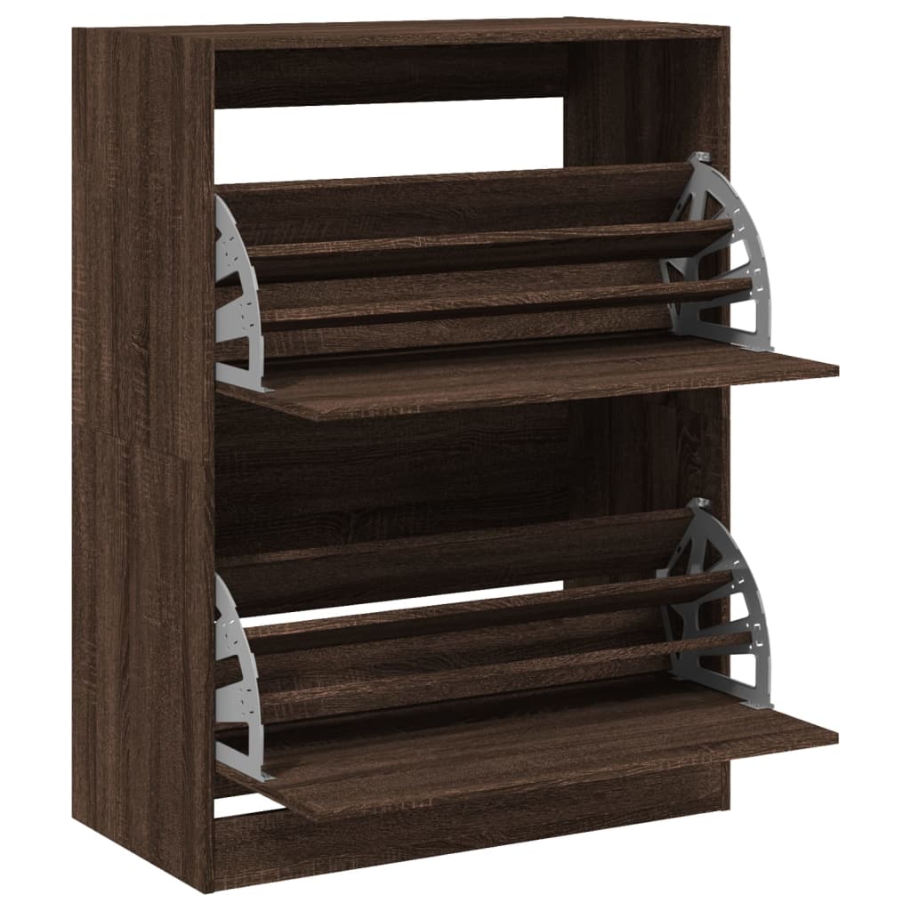 Shoe Cabinet with 2 Flip-Drawers Brown Oak 80x42x108 cm