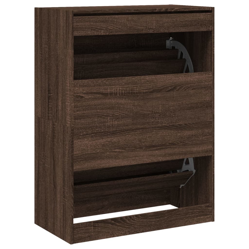 Shoe Cabinet with 2 Flip-Drawers Brown Oak 80x42x108 cm