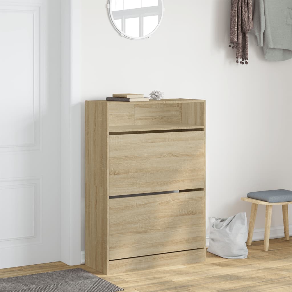 Shoe Cabinet with 2 Flip-Drawers Sonoma Oak 80x34x116 cm