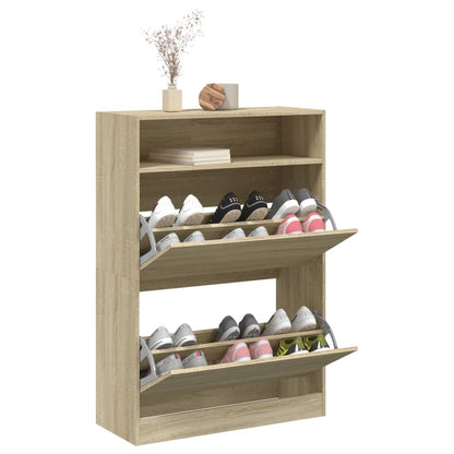 Shoe Cabinet with 2 Flip-Drawers Sonoma Oak 80x34x116 cm