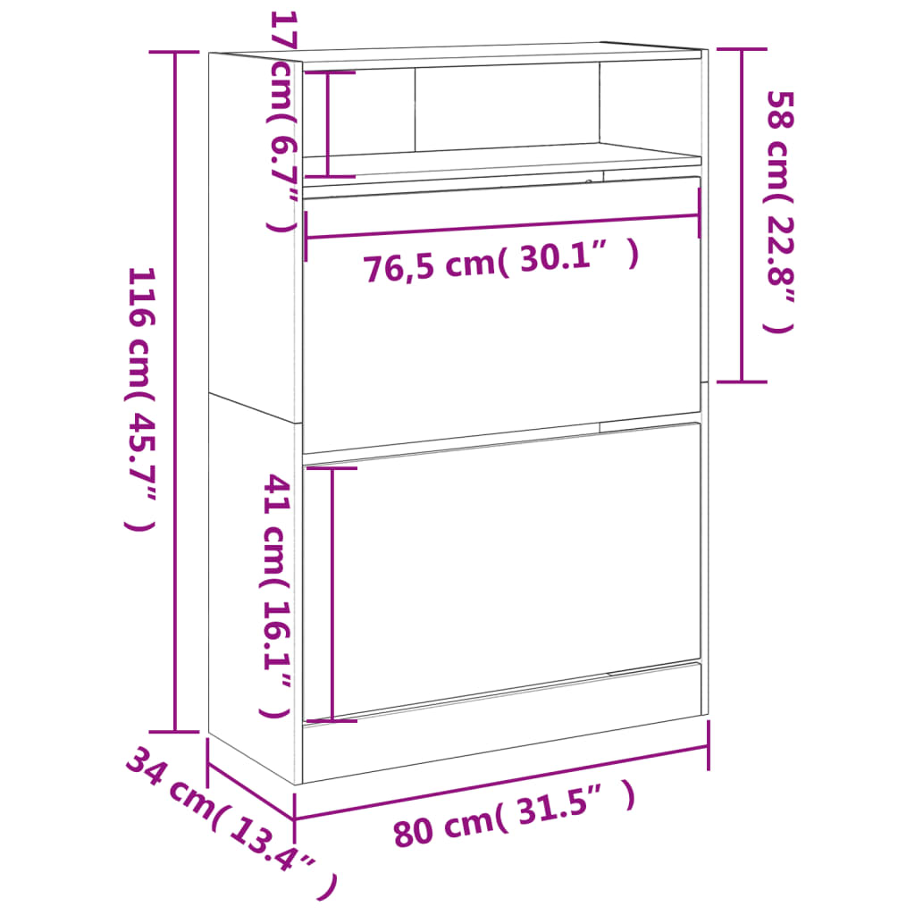 Shoe Cabinet with 2 Flip-Drawers Sonoma Oak 80x34x116 cm