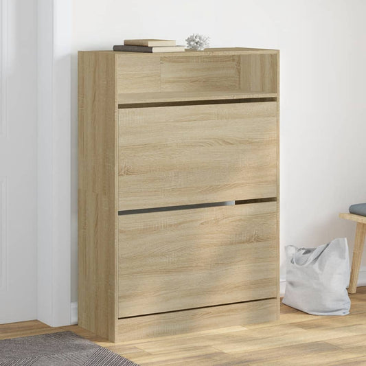 Shoe Cabinet with 2 Flip-Drawers Sonoma Oak 80x34x116 cm