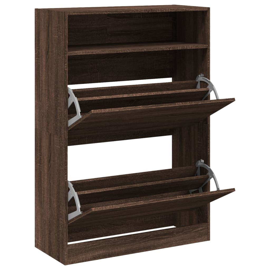 Shoe Cabinet with 2 Flip-Drawers Brown Oak 80x34x116 cm