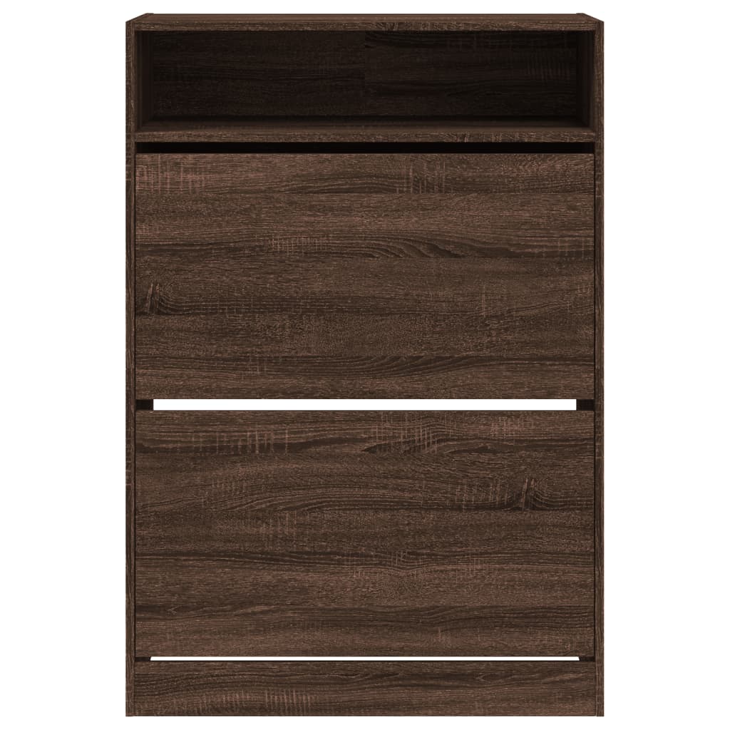 Shoe Cabinet with 2 Flip-Drawers Brown Oak 80x34x116 cm