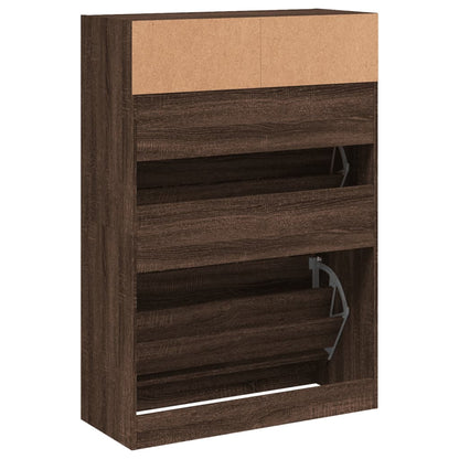 Shoe Cabinet with 2 Flip-Drawers Brown Oak 80x34x116 cm