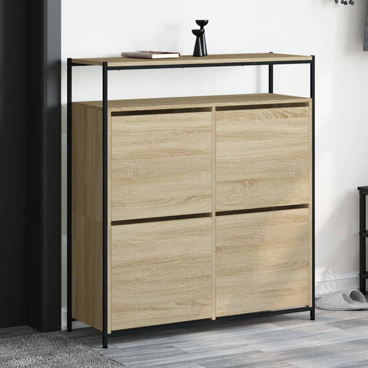 Shoe Cabinet with 4 Flip-Drawers Sonoma Oak 100x34x112 cm