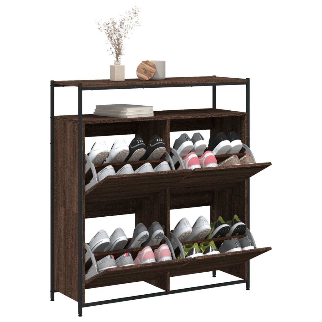 Shoe Cabinet with 4 Flip-Drawers Brown Oak 100x34x112 cm