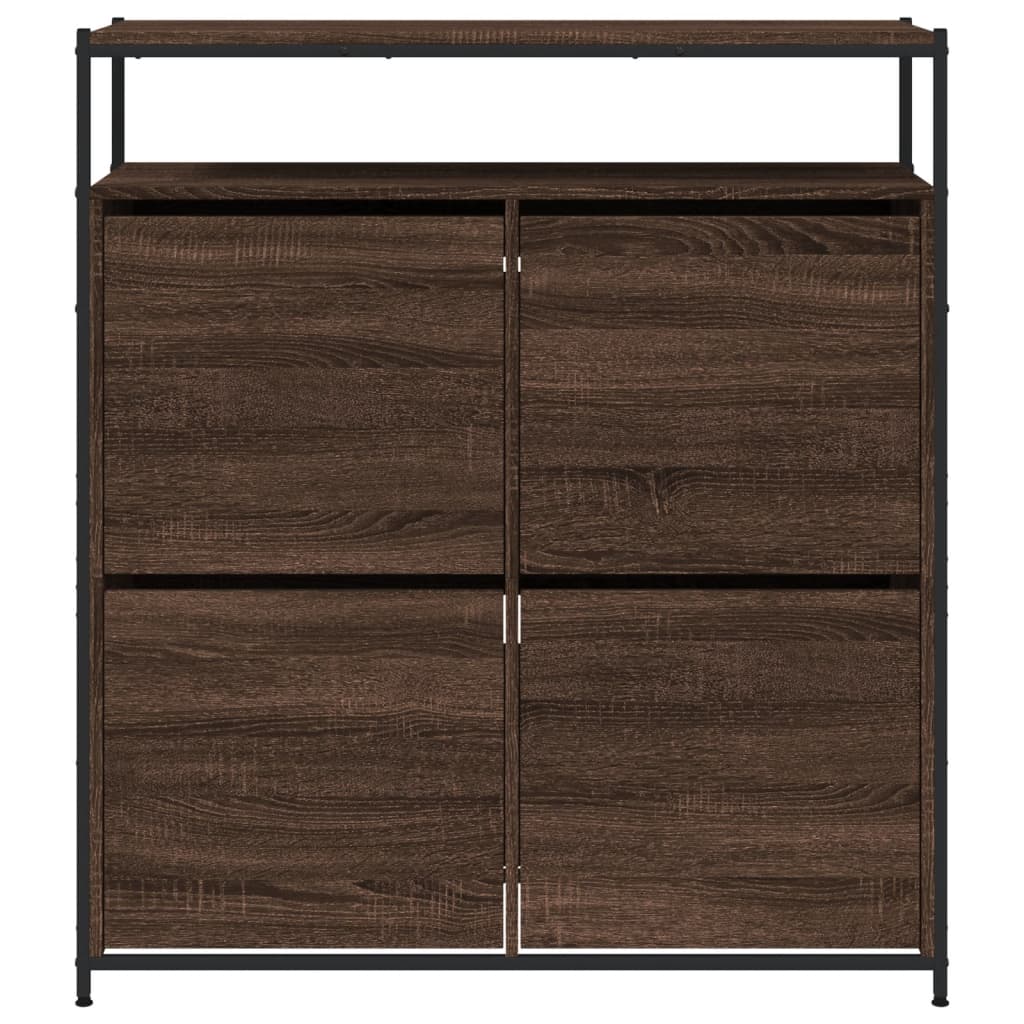 Shoe Cabinet with 4 Flip-Drawers Brown Oak 100x34x112 cm