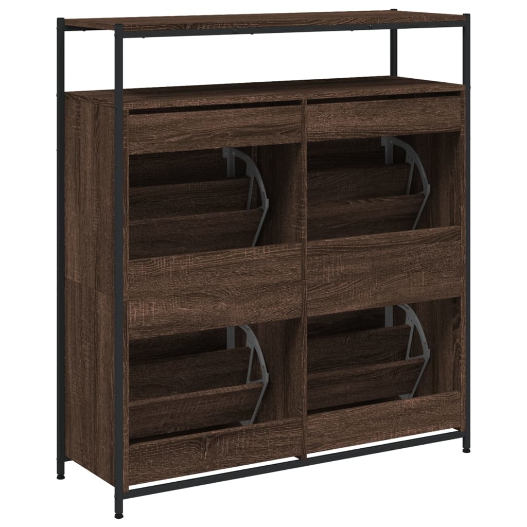 Shoe Cabinet with 4 Flip-Drawers Brown Oak 100x34x112 cm