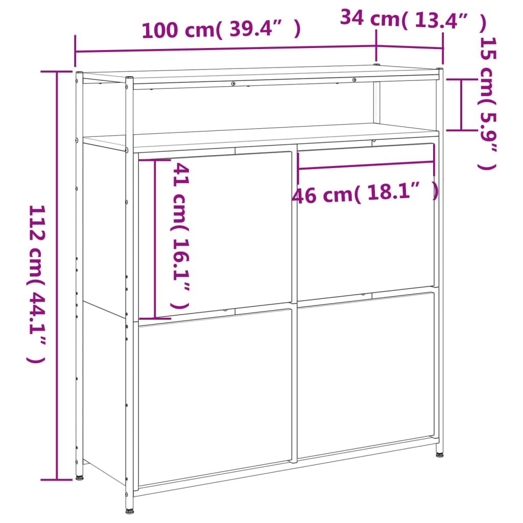 Shoe Cabinet with 4 Flip-Drawers Brown Oak 100x34x112 cm