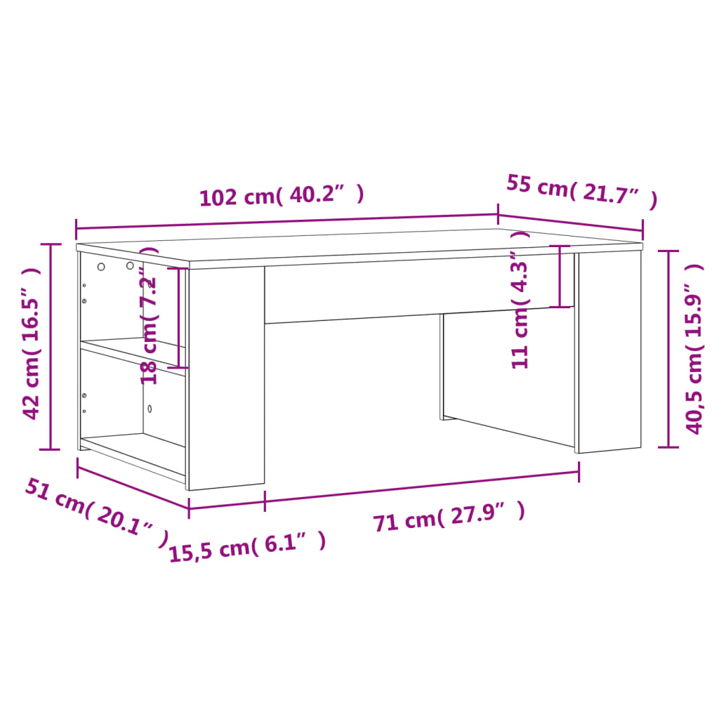 Coffee Table White 102x55x42 cm Engineered Wood