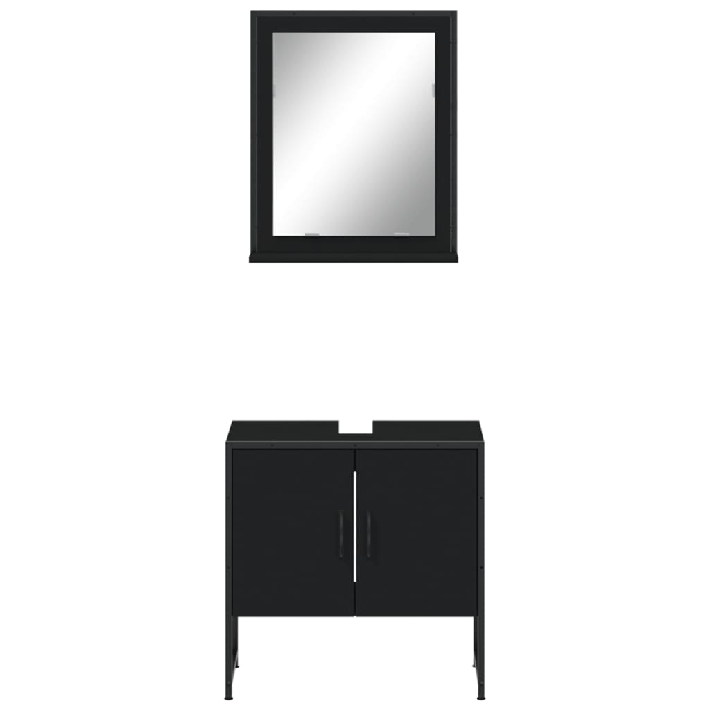 2 Piece Bathroom Cabinet Set Black Engineered Wood