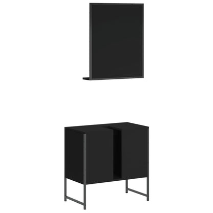 2 Piece Bathroom Cabinet Set Black Engineered Wood