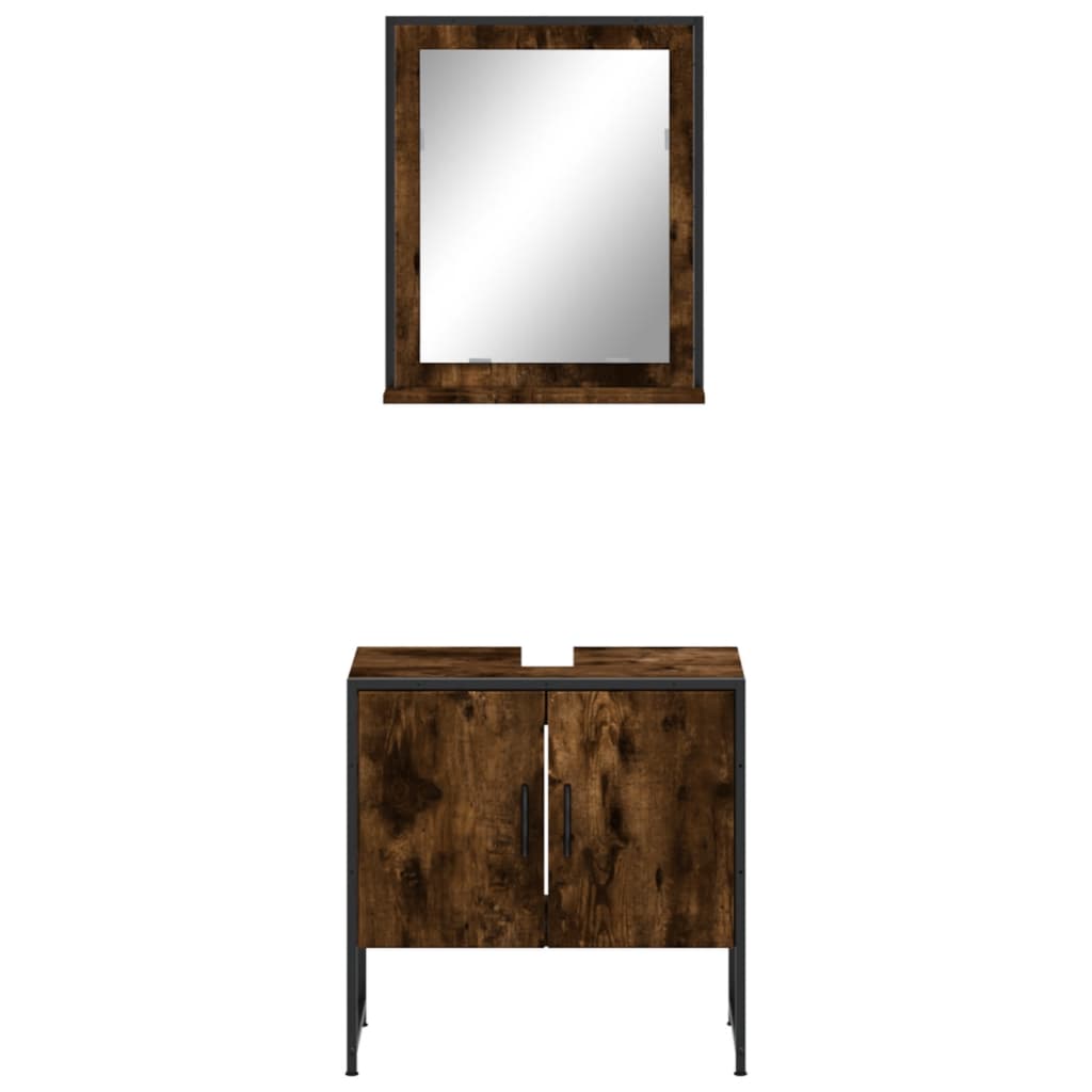 2 Piece Bathroom Cabinet Set Smoked Oak Engineered Wood