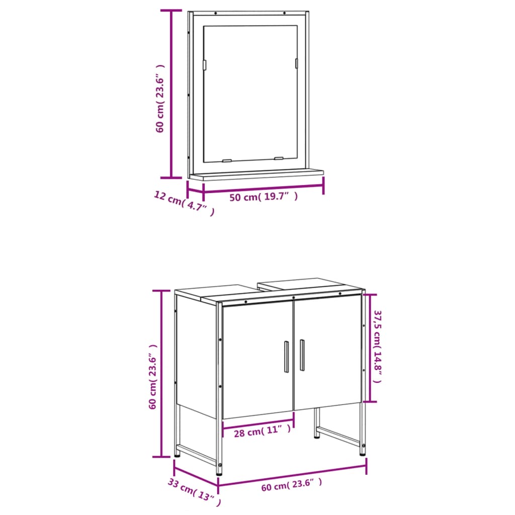 2 Piece Bathroom Cabinet Set Grey Sonoma Engineered Wood