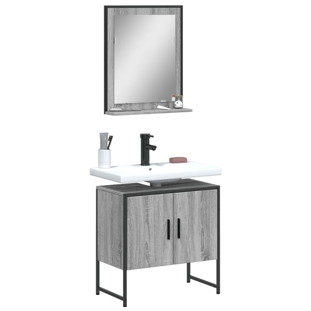 2 Piece Bathroom Cabinet Set Grey Sonoma Engineered Wood