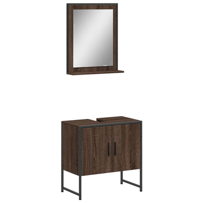 2 Piece Bathroom Cabinet Set Brown Oak Engineered Wood