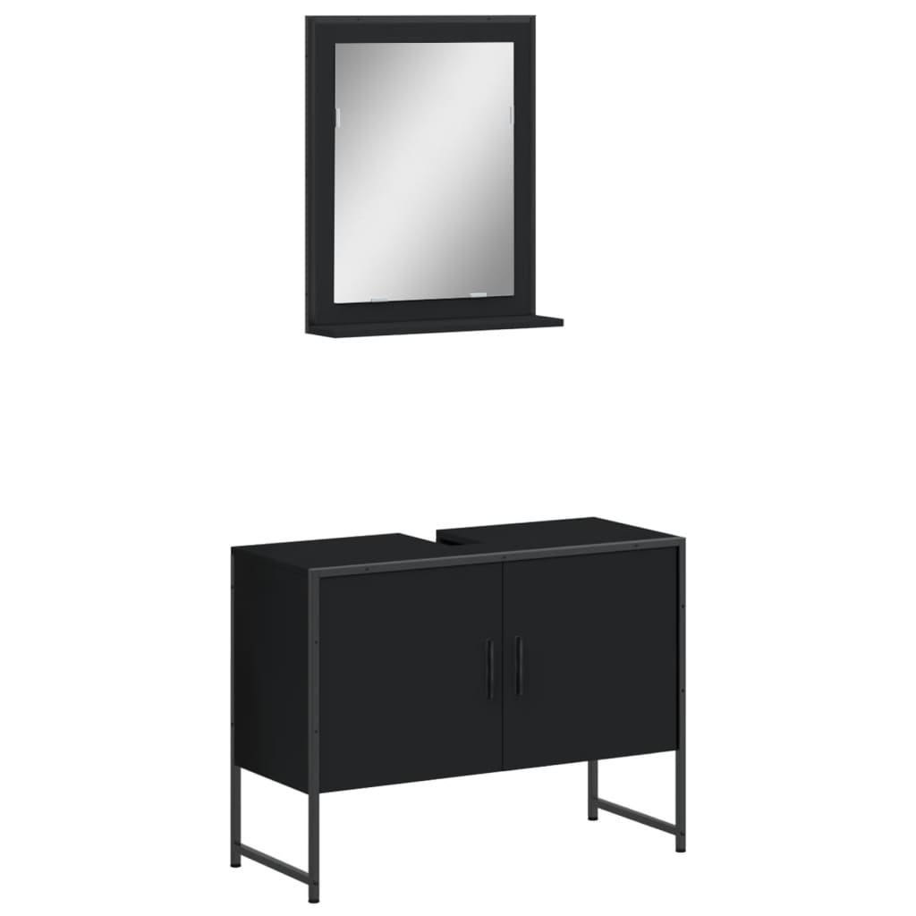 2 Piece Bathroom Cabinet Set Black Engineered Wood