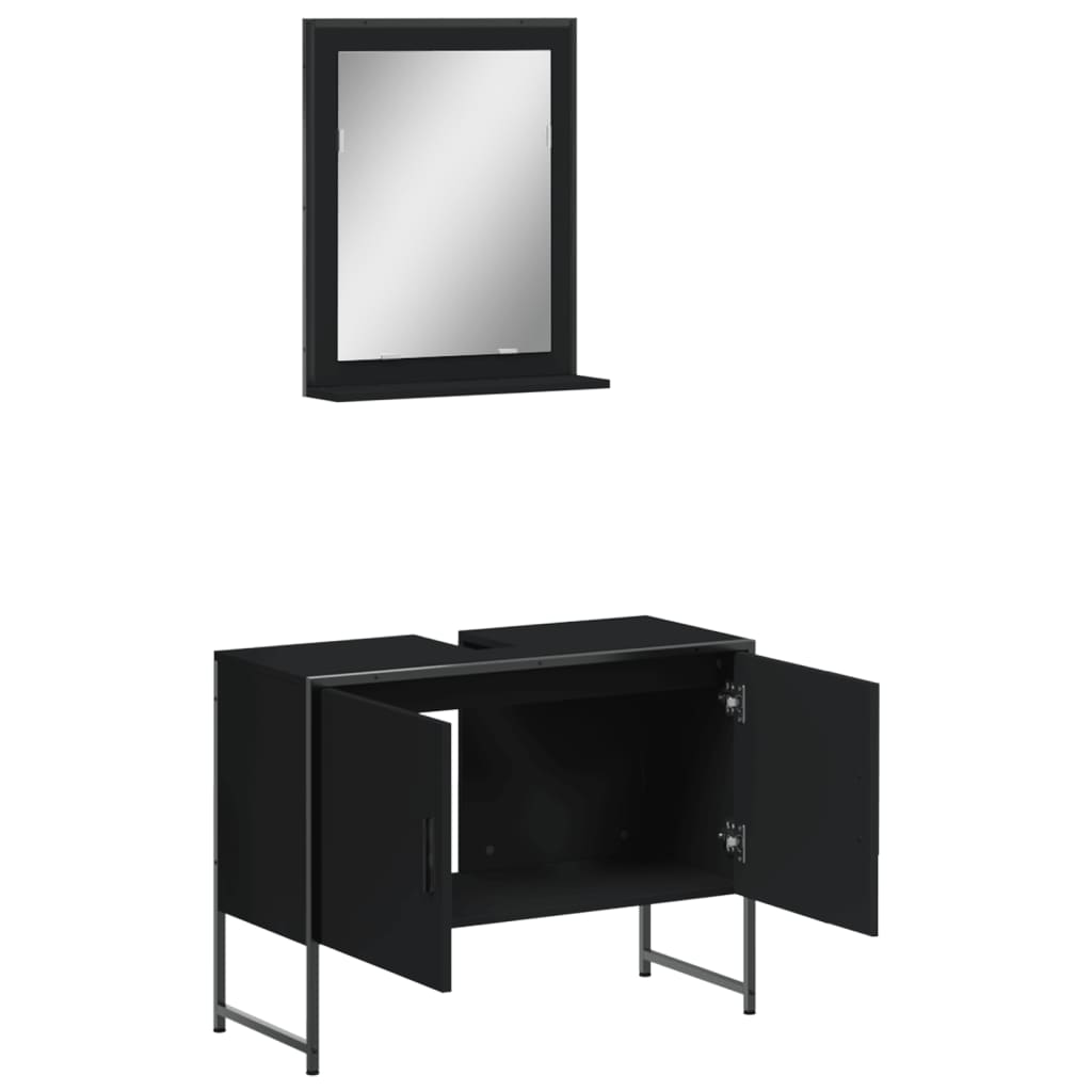 2 Piece Bathroom Cabinet Set Black Engineered Wood