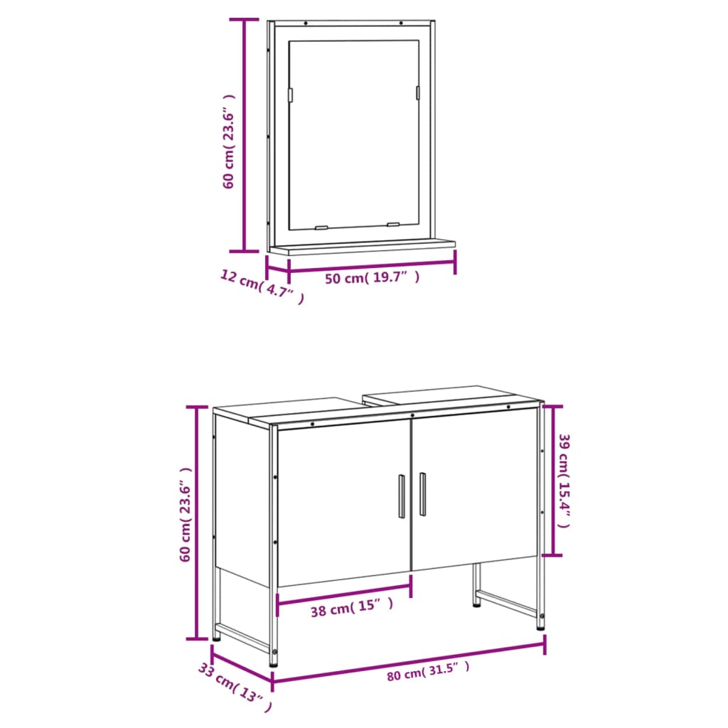 2 Piece Bathroom Cabinet Set Black Engineered Wood