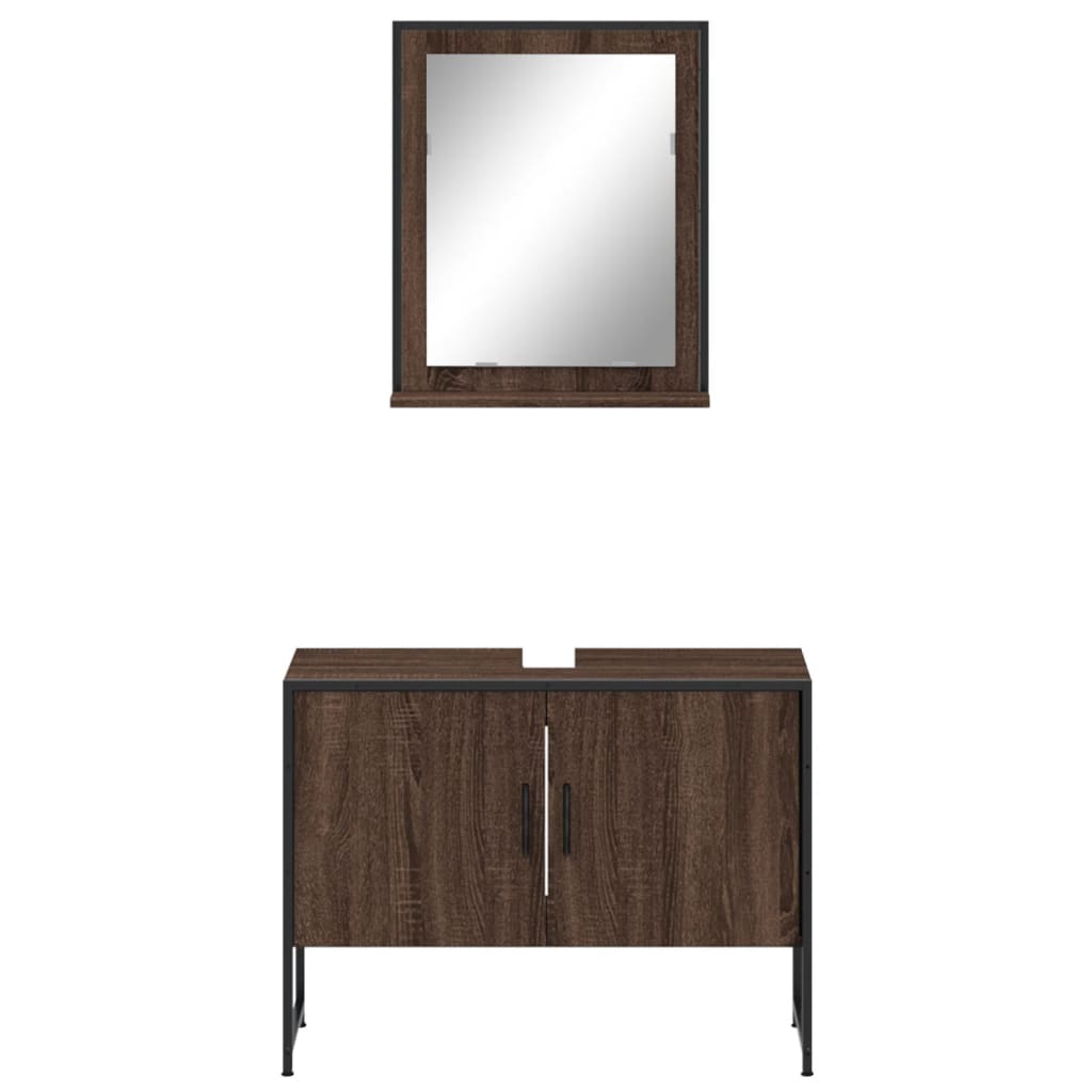 2 Piece Bathroom Cabinet Set Brown Oak Engineered Wood